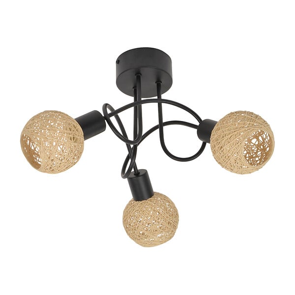 COREP - Plafonnier 3 lumières métal ficelle papier - Noir mat - DCL - large