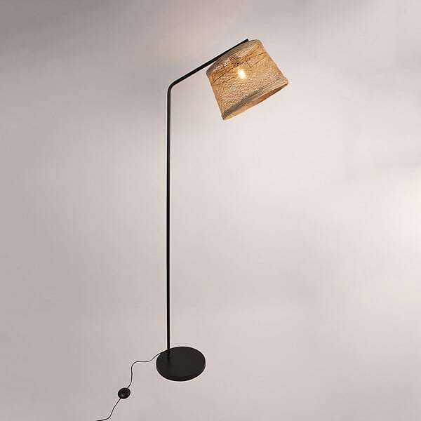 COREP - Lampadaire métal - Abat-jour corde tressée - Noir - 171cm - large