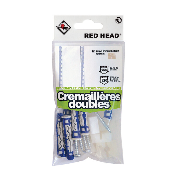 RED HEAD - Sachet de 6 chevilles Mx 8 + vis 4.5x55mm + grands clips - large