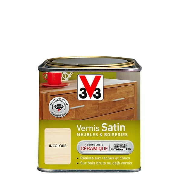 V33 BOIS - Vernis Meubles et Boiseries Satin Incolore Pot 0.5l - large