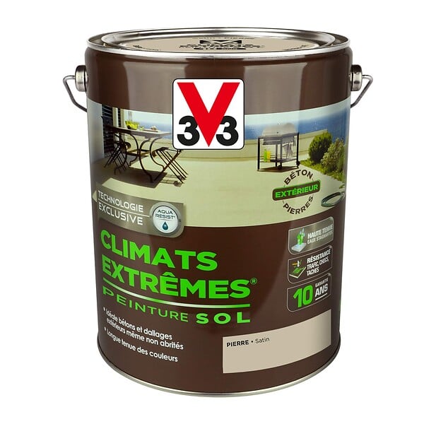 V33 PEINTURE - Peinture sol exterieur Climats extrêmes - Satin - Pierre - 5L - large