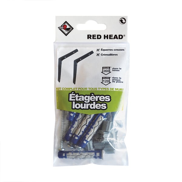 RED HEAD - Sachet 8 chevilles Mx 8+8 vis 4.5x55mm + 8 espaceurs 10mm - large