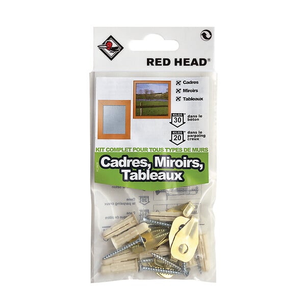 RED HEAD - Kit de fixation RED HEAD pour cadres miroirs tableaux 90000764840 - large
