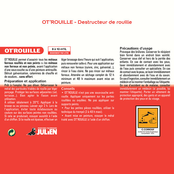 JULIEN - Destructeur de rouille - Pour métaux ferreux - Gris 0.25L - large