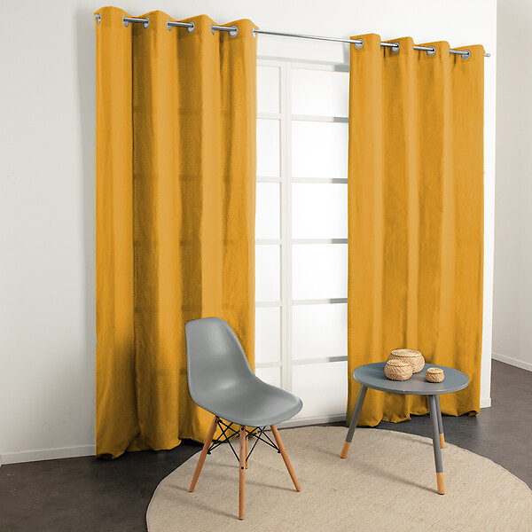 MODE DE VIE - Rideau avec œillets en coton tamisant - Jaune - 140x240cm - large