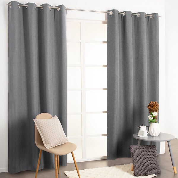 MODE DE VIE - Rideau avec oeillets - Toile chiné - Anthracite - 135x240cm - large