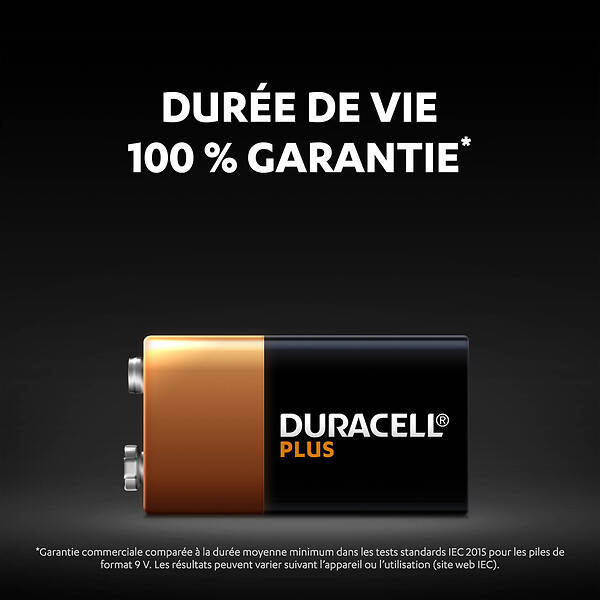DURACELL - Piles alcalines 9V x2 Duracell Plus, 6LR61 - large