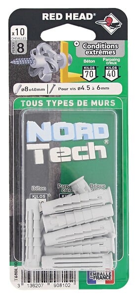 RED HEAD - Blister de 10 chevilles Nordtech 8x40mm - large