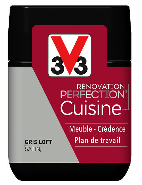 V33 PEINTURE - Peinture rénovation cuisine satin Gris Loft - Testeur 75ml - large