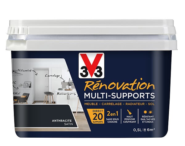 V33 PEINTURE - Peinture rénovation multi-supports - Anthracite - 0.5L - large