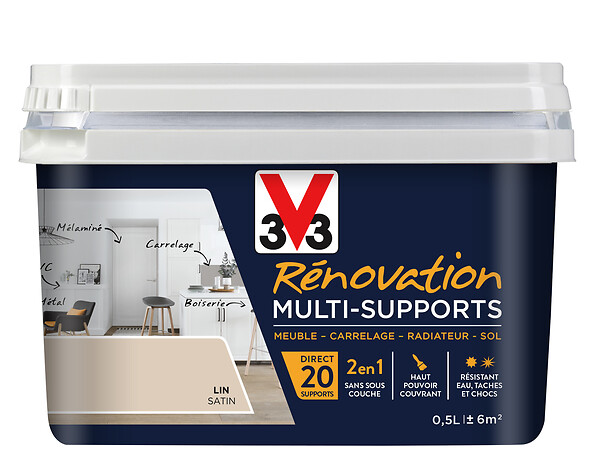V33 PEINTURE - Peinture rénovation multi-supports - Satin - Lin 0,5L - large