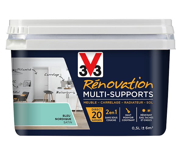 V33 PEINTURE - Peinture rénovation multi-supports Satin Bleu nordique 0.5L - large