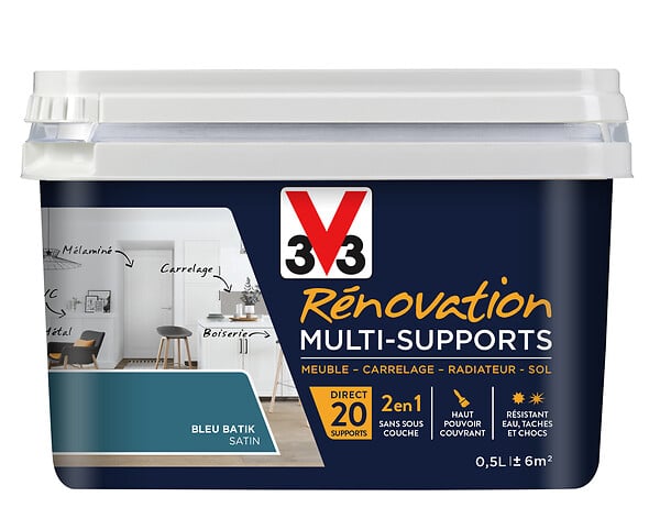 V33 PEINTURE - Peinture rénovation multi-supports Satin Bleu Batik 0.5L - large