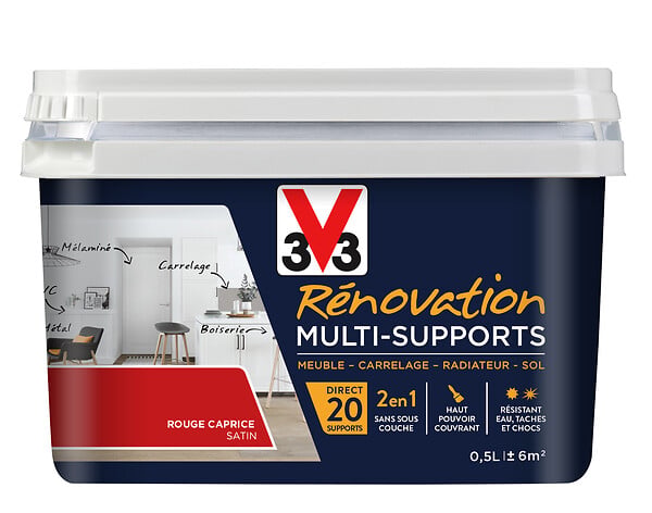 V33 PEINTURE - Peinture Renov multi-sup Satin Rouge caprice Pot 0.5l - large