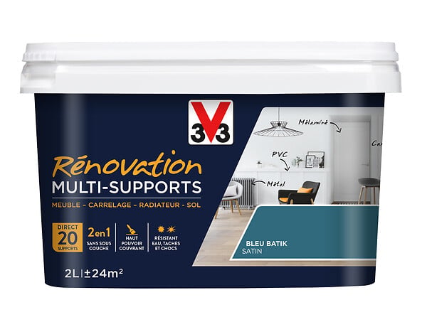 V33 PEINTURE - Peinture renovation multi-support - Satin - Bleu batik - 2L - large