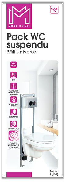 MODE DE VIE - Bâti-support avec cuvette suspendue sans bride et abattant softclose - large
