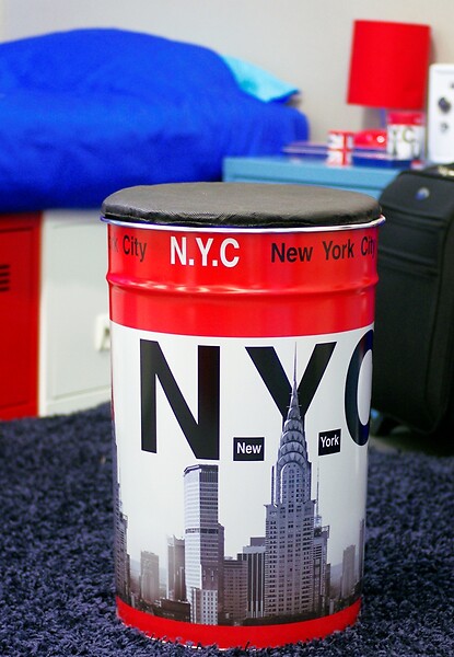 P.HENRY - Coffre pouf en métal New York - 33L - Diam.30,7xH.47cm - large