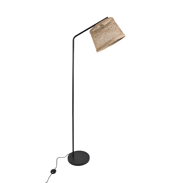 COREP - Lampadaire métal - Abat-jour corde tressée - Noir - 171cm - large