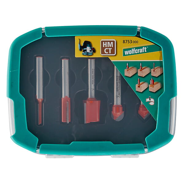 WOLFCRAFT - Coffret de 5 fraises à rainurer CT diamètre queue 8mm - large