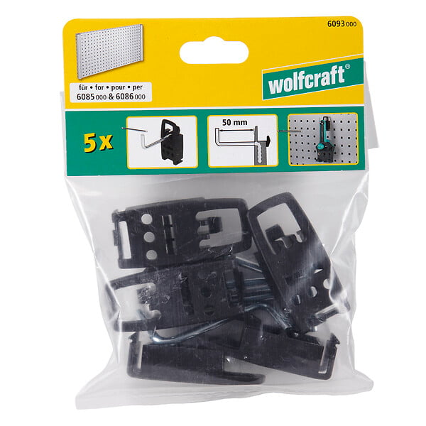WOLFCRAFT - Crochets simples L50mm - Lot de 5 - Panneaux perforés - large