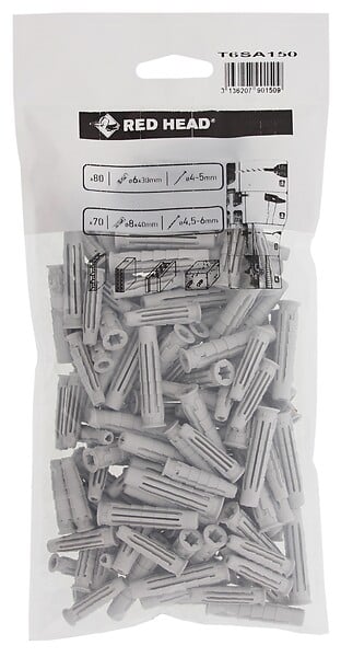 RED HEAD - Sachet de 150 chevilles Nordtech 80 6x35mm + 70 8x40mm - large