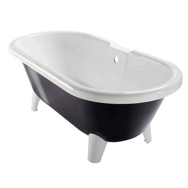 PLANETE BAIN - Baignoire îlot rétro charly noire et blanche avec pieds moderne conique blanc - large