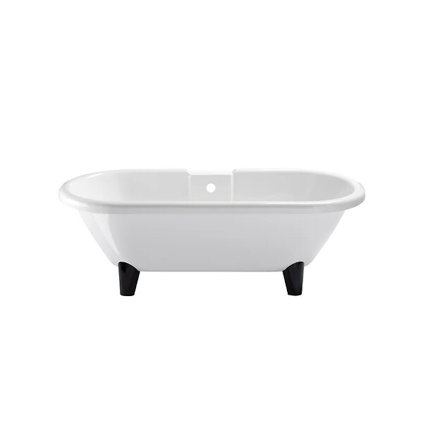 PLANETE BAIN - Baignoire îlot Charly blanche rétro + pieds conique noir - large
