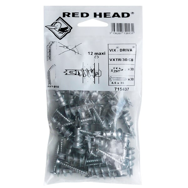 RED HEAD - Sachet de 30 chevilles Vix + vis TR 4.5x35mm - large