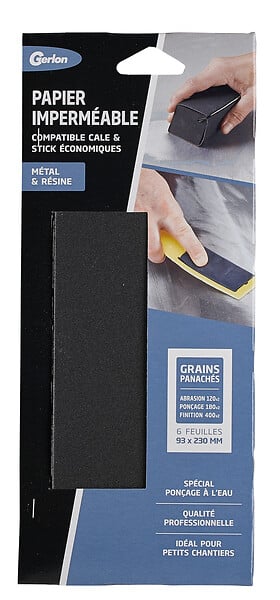 GERLON - Papier abrasif imperméable - Lot 6 - 93x230mm - Panachés - large