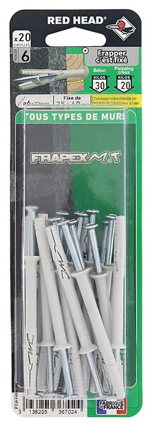RED HEAD - Blister de 20 chevilles Frapex M 6x70mm - large