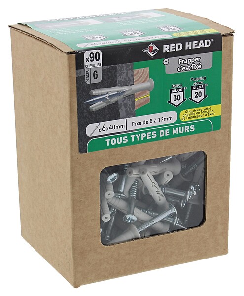RED HEAD - Boîte de 90 chevilles FRAPEX M diamètre 6x40mm TF RED HEAD - large