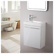 PLANETE BAIN - Pack lave-mains Blanc brillant - Robinetterie Eau froide à gauche - L.42.5 X H.52.5 cm - Hamac 2 - vignette