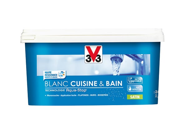 V33 PEINTURE - Peinture satinée cuisine et bain Blanc 2,5L - large