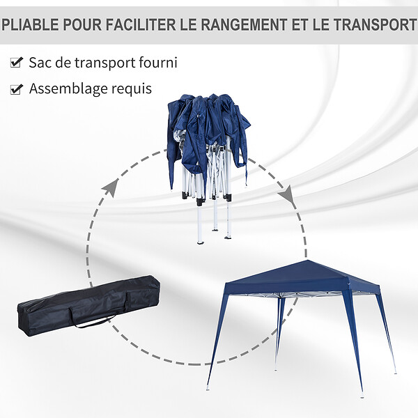 OUTSUNNY - Tonnelle barnum de jardin pop-up pliant 2,4L x 2,4l x 2,5H m acier polyester imperméabilisé anti UV avec sac de transport bleu - large