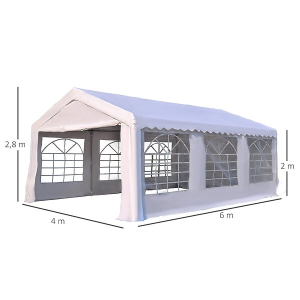 HOMCOM - Tente de réception tonnelle de jardin 4 parois amovibles portes zippées idéal pour fête mariage soirée 6 x 4 x 2,8 m acier toile polyéthylène 180 g/m² blanc - large