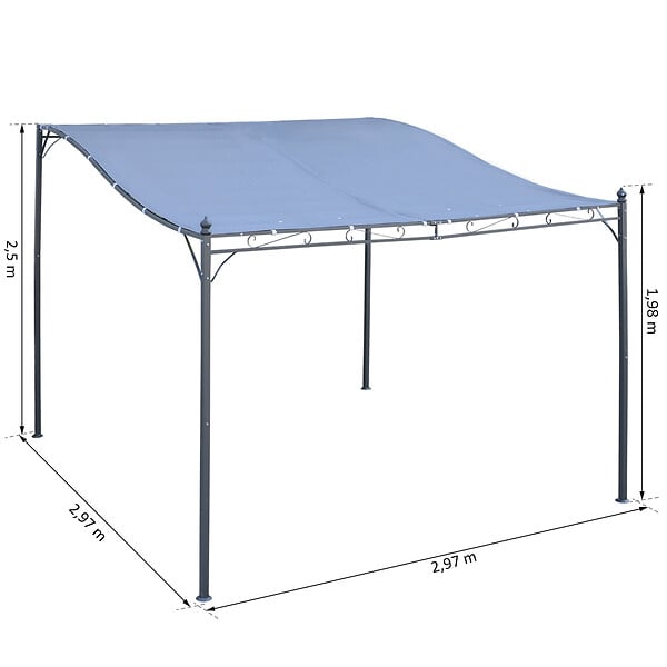 OUTSUNNY - Pergola tonnelle de jardin auvent 2,97 x 2,97 m adossable métal noir polyester anti-UV gris - large