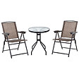 OUTSUNNY - Ensemble de jardin 3 pièces 2 chaises inclinables multi-positions pliables + table ronde verre trempé métal époxy textilène chocolat - vignette