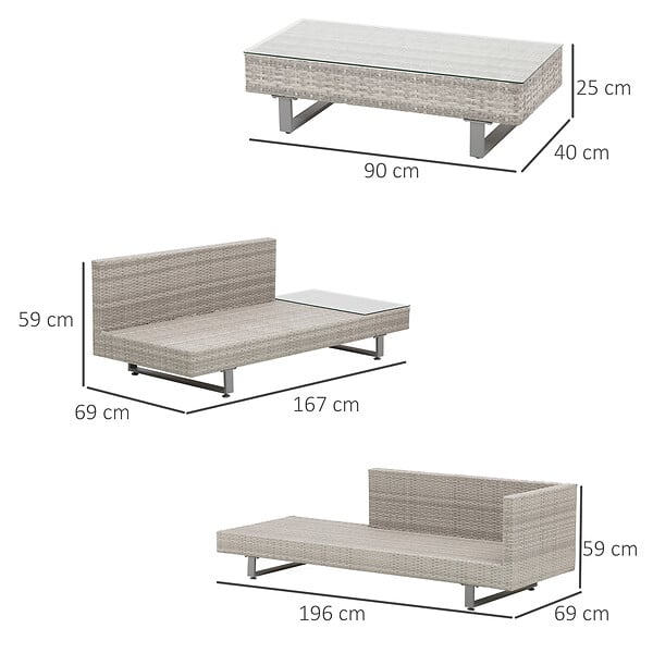 OUTSUNNY - Ensemble salon de jardin d'angle 5 places design contemporain coussins déhoussables table basse acier époxy résine tressée grise - large