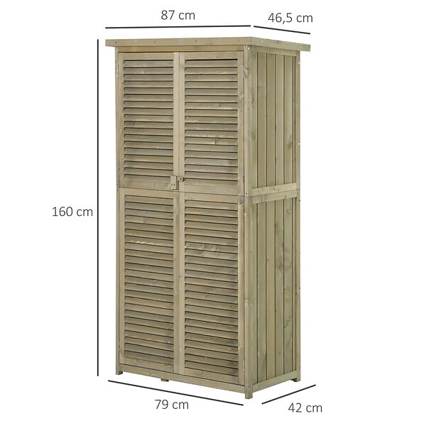 OUTSUNNY - Armoire de jardin abri jardin remise pour outils sur pied dim. 79L x 42l x 160H cm 2 étagères portes persiennes toit bitumé étanche bois pin autoclave gris - large