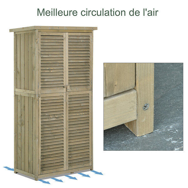OUTSUNNY - Armoire de jardin abri jardin remise pour outils sur pied dim. 79L x 42l x 160H cm 2 étagères portes persiennes toit bitumé étanche bois pin autoclave gris - large
