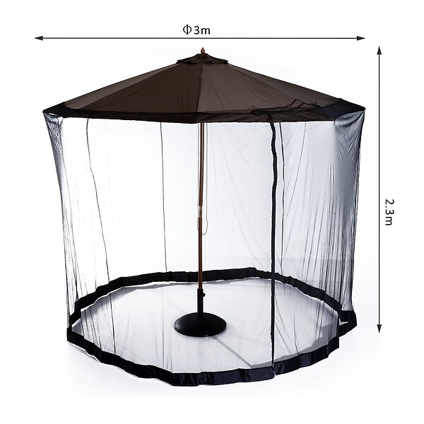 OUTSUNNY - Moustiquaire cylindrique pour parasol 3 m diamètre avec fermeture éclair et lestage noir - large