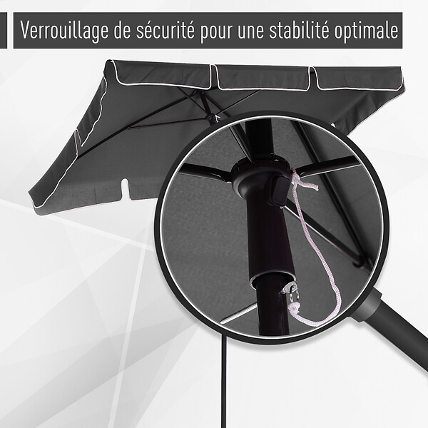 OUTSUNNY - Parasol rectangulaire inclinable alu acier polyester haute densité diamètre 2 m gris - large
