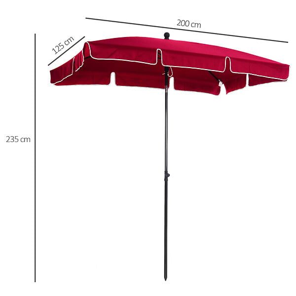 OUTSUNNY - Parasol rectangulaire inclinable alu acier polyester haute densité diamètre 2 m rouge - large