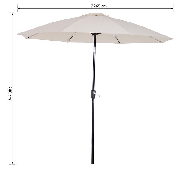 OUTSUNNY - Parasol inclinable aluminium fibre de verre polyester diamètre 2,65 m coloris crème - large