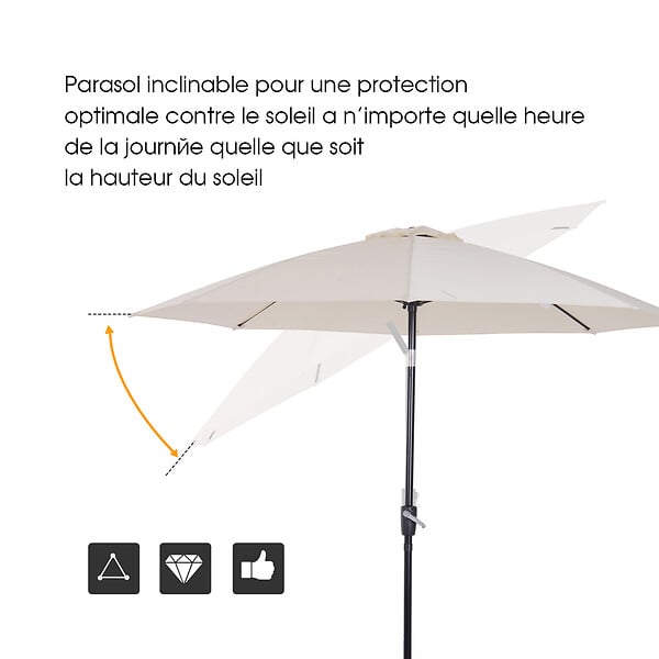 OUTSUNNY - Parasol inclinable aluminium fibre de verre polyester diamètre 2,65 m coloris crème - large