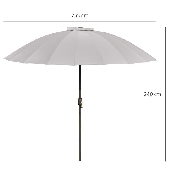 OUTSUNNY - Parasol inclinable rond avec manivelle métal fibre de verre Ø 2,55 m polyester haute densité gris - large