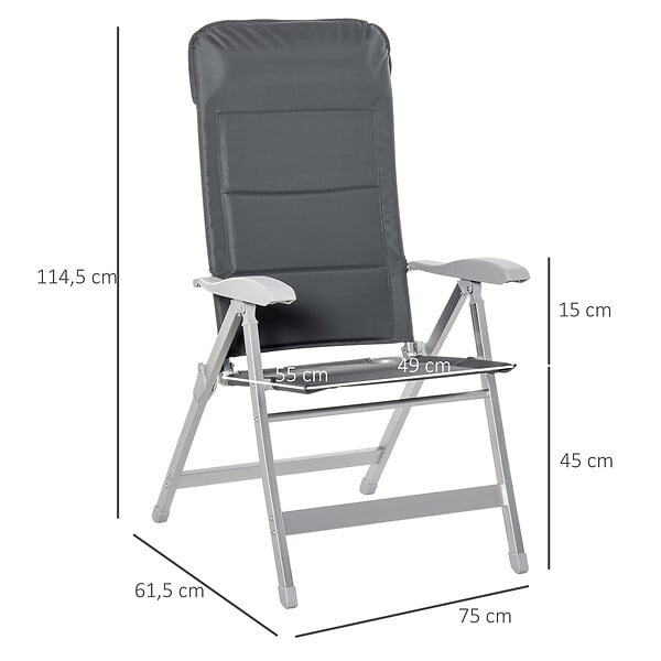 OUTSUNNY - Chaise de jardin pliante dossier haut inclinable multipositions accoudoirs tétière alu. oxford déperlant gris - large