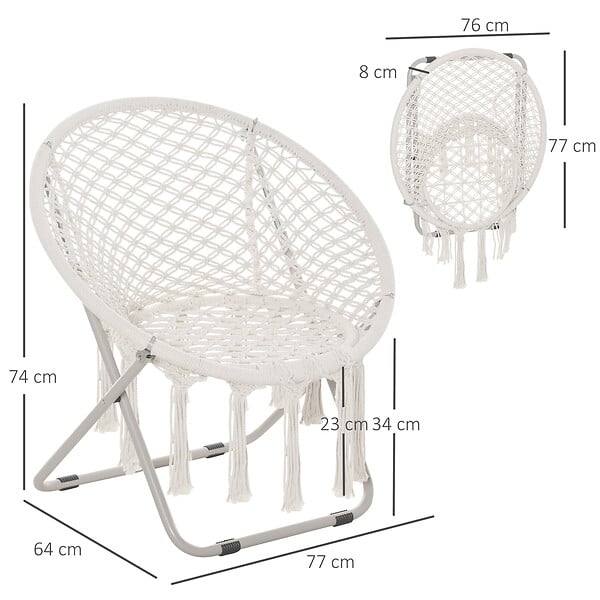 OUTSUNNY - Loveuse fauteuil rond de jardin fauteuil lune papasan pliable grand confort macramé coton polyester beige - large