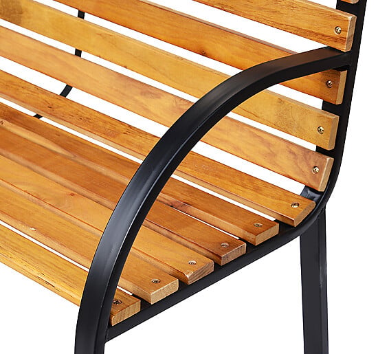OUTSUNNY - Banc de jardin 2 places style rural chic assise dossier à lattes bois naturel lasuré châssis acier époxy noir - large