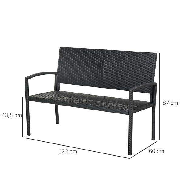 OUTSUNNY - Banc de jardin 2 places style cosy chic résine tressée 4 fils imitation rotin noir - large